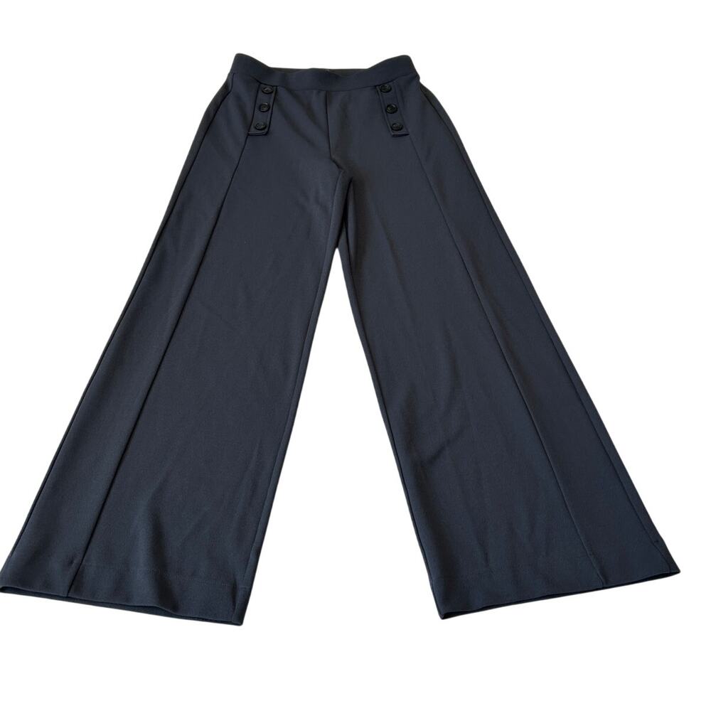 Loft Women's Pull On Pant Wide Leg Sz M Gray Flat Front Button Design Career